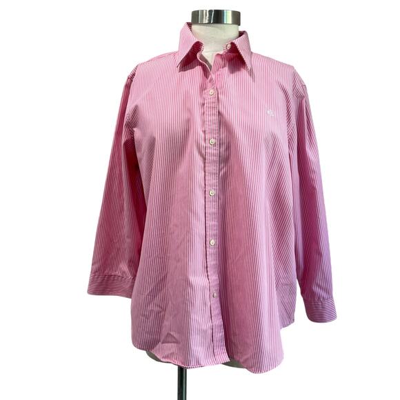 Lauren Ralph Lauren Non Iron Cotton Stripe Shirt Pink Size XL - Picture 1 of 8